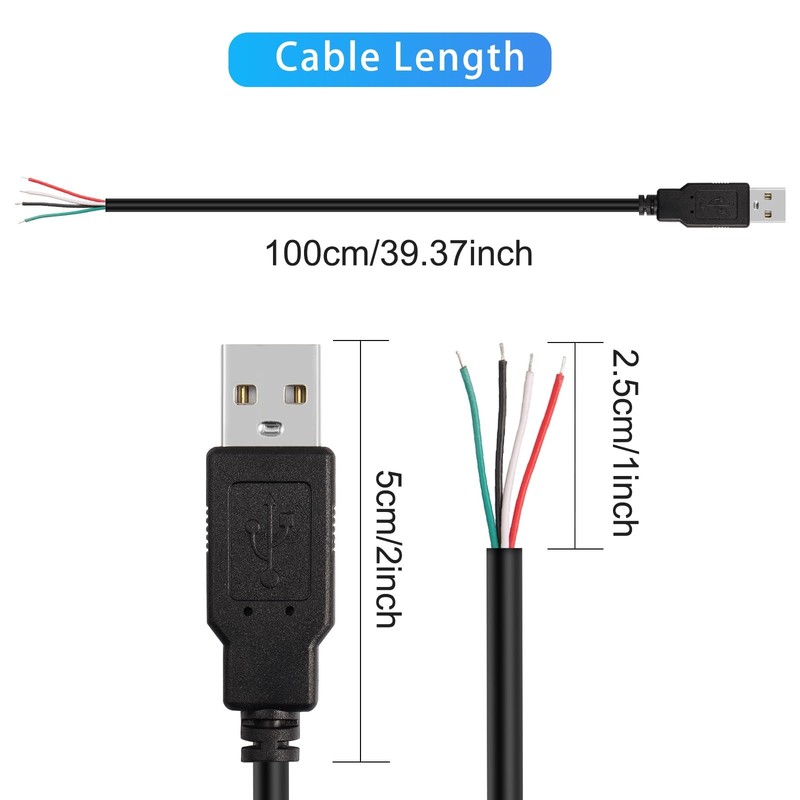 4Pcs USB 2.0 Male Plug 4pin Bare Wire USB Power Data Cable DIY Pigtail Cable gallery