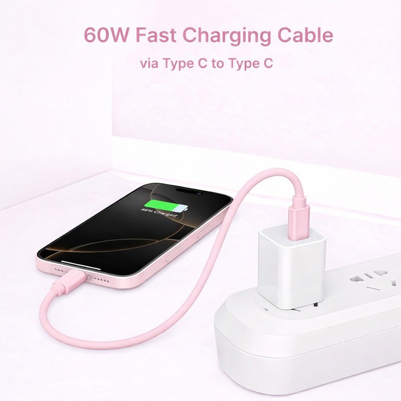 All-in-One 60W Fast Charging Data Cable Kit USB A/C to iOS Micro Type-C Pink gallery