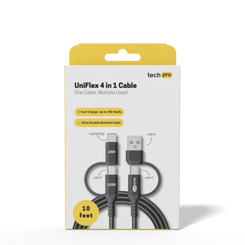 Buy 10ft 4-in-1 Fast Charging Braided Cable in Retail Box Packaging