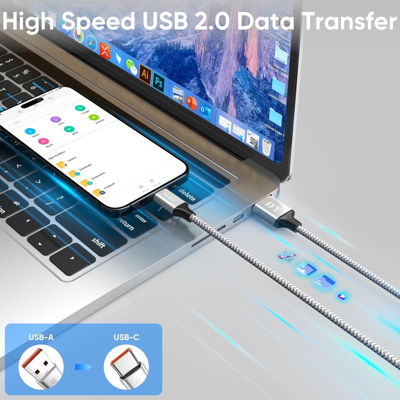 20 Ft USB C Cable Extra Long, USB A 2.0 to Type C 18W Fast Charging & Data usa gallery