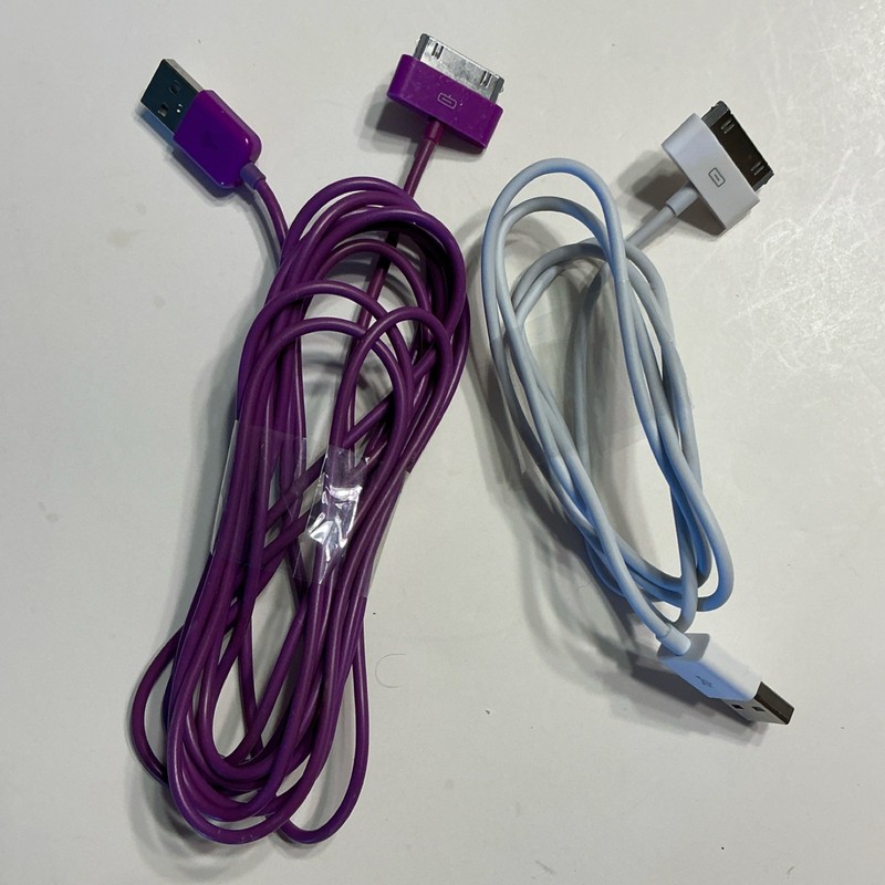Purple & White 30-Pin USB Charging Data Sync Cables for Apple iPhone, 3ft, 10ft