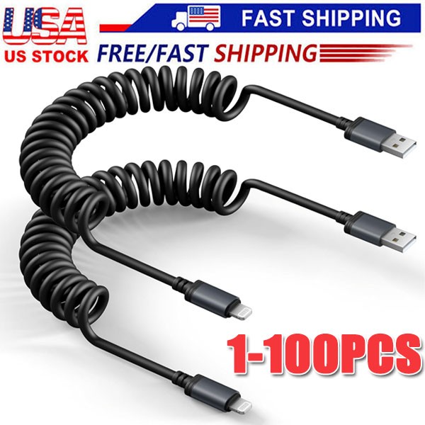 Spring Coiled Cord Fast Charge&Data Cable For iPhone 14 13 12 11 Plus/ProMax Lot