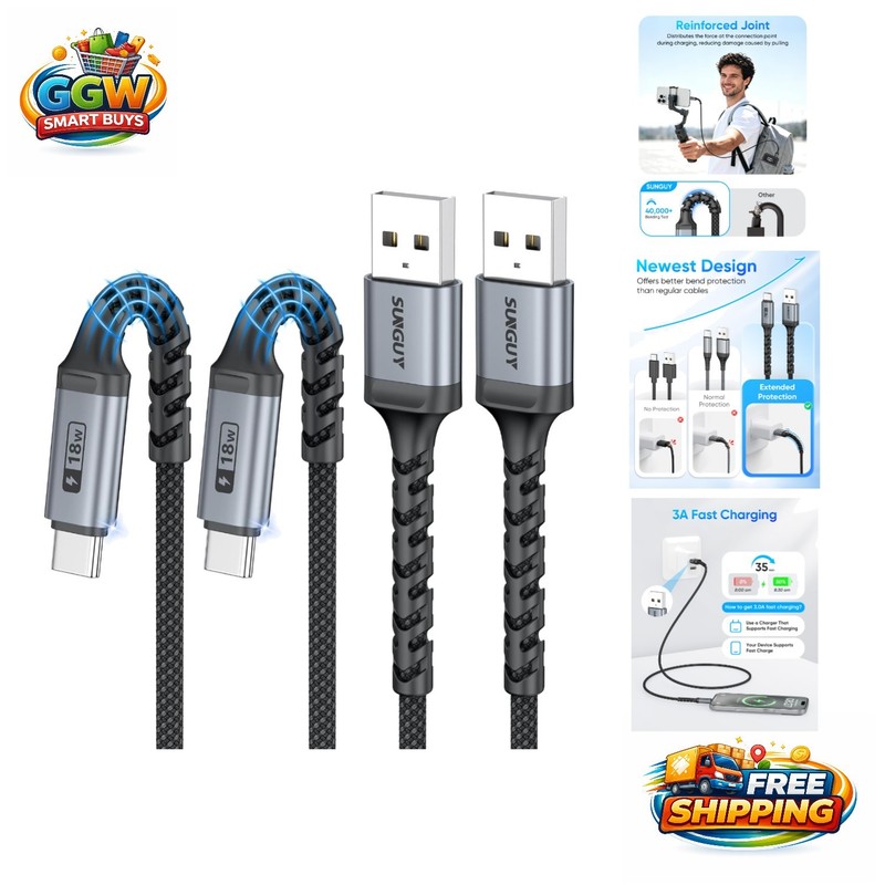 2-Pack 1.5FT USB to USB-C Cables – Perfect for iPhone 17, Android Auto & More