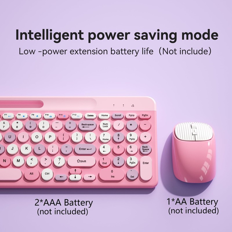 Retro Wireless Keyboard with Round Keycaps, 2.4GHz Full-Size USB Cute Wireles... gallery