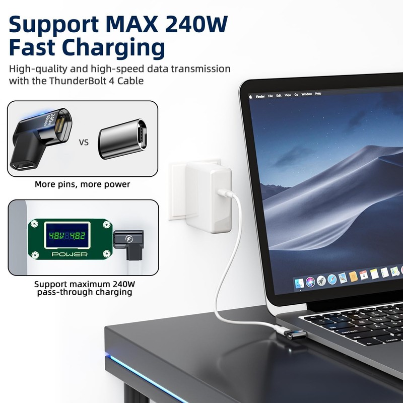 240W Magnetic USB C Adapter (2 Pack) Right Angle 24Pin, 40Gbps 8K 60Hz for Type gallery
