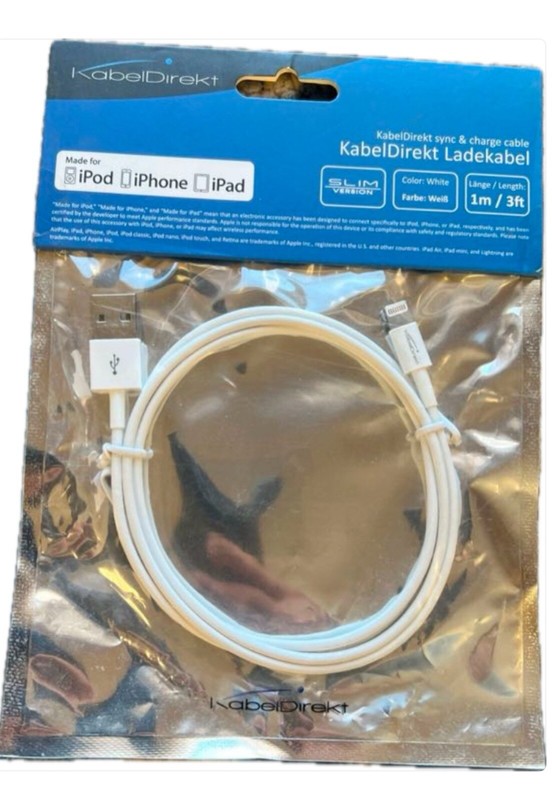 New KabelDirekt (3 ft) Cable White Made For iPod/iPhone/iPad Slim