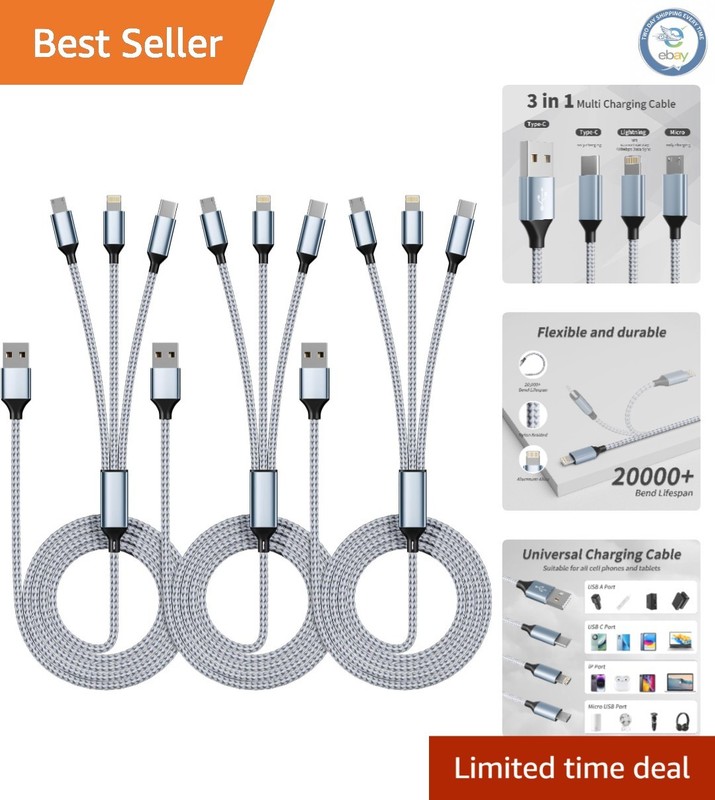 Durable 3-in-1 4FT Charging Cable Pack – USB Type-C, Micro USB & Compatible