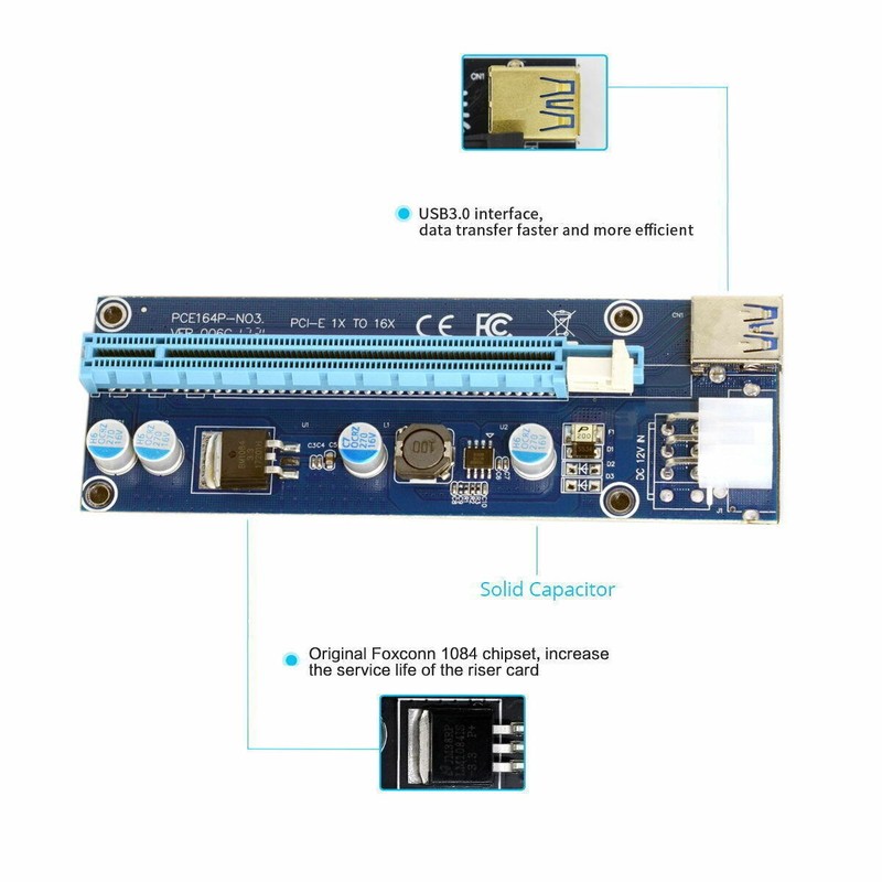 Mining Machine Extender to PCI-E 1x Adapter with USB 3.0 & 6Pin Power Cable USA gallery
