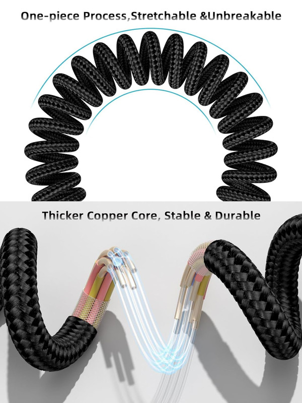Quickeep Car Carplay Cable 2Pack 3Ft Coiled USB a to USB C Fast Charge Cord for gallery