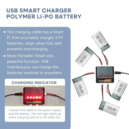 5PCS 3.7V 500mAh LiPo Batteries + 5-in-1 USB Charger for RC Drones/Planes/Toys gallery