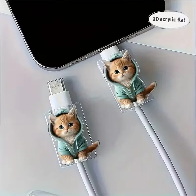 Two Cartoon Cat-Shaped Data Cable Protectors, Suitable for Type-C/Charging Inter gallery