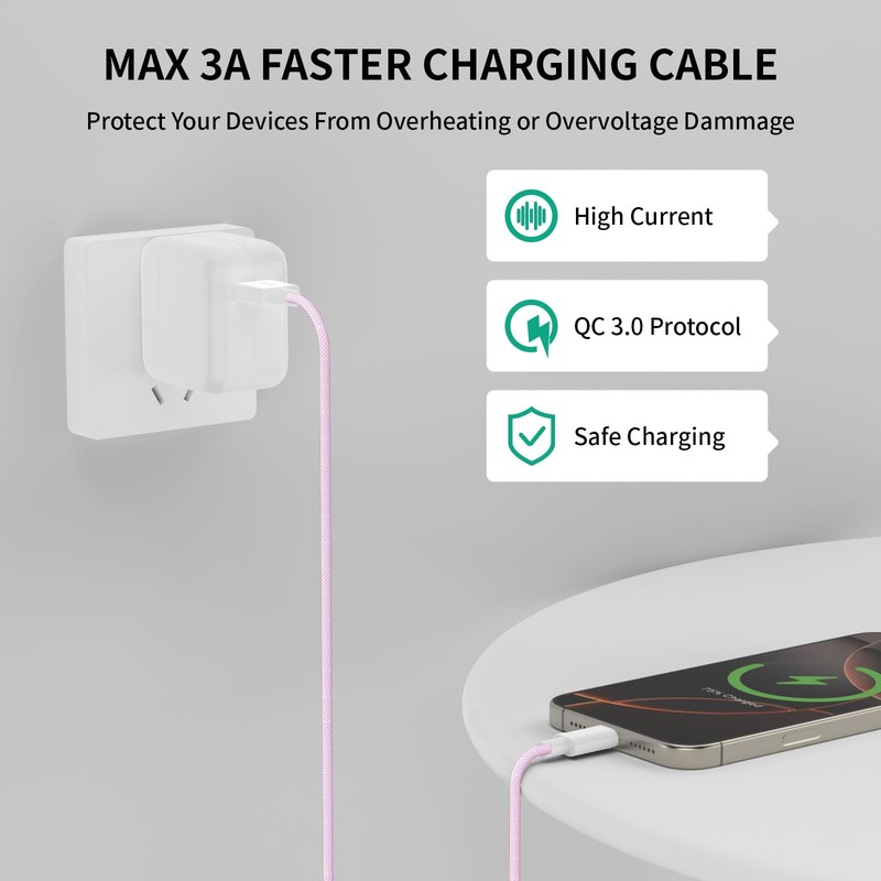 2 Pack 6.6FT Carplay Cable For iPhone MFi Certified Fast Charging Pink gallery