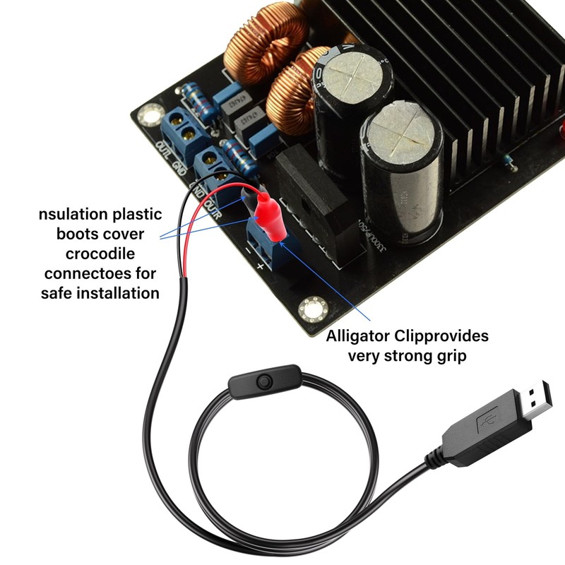 PNGKNYOCN 12V USB to Clip Cord with Power Control Button,USB Male to Alligato... gallery