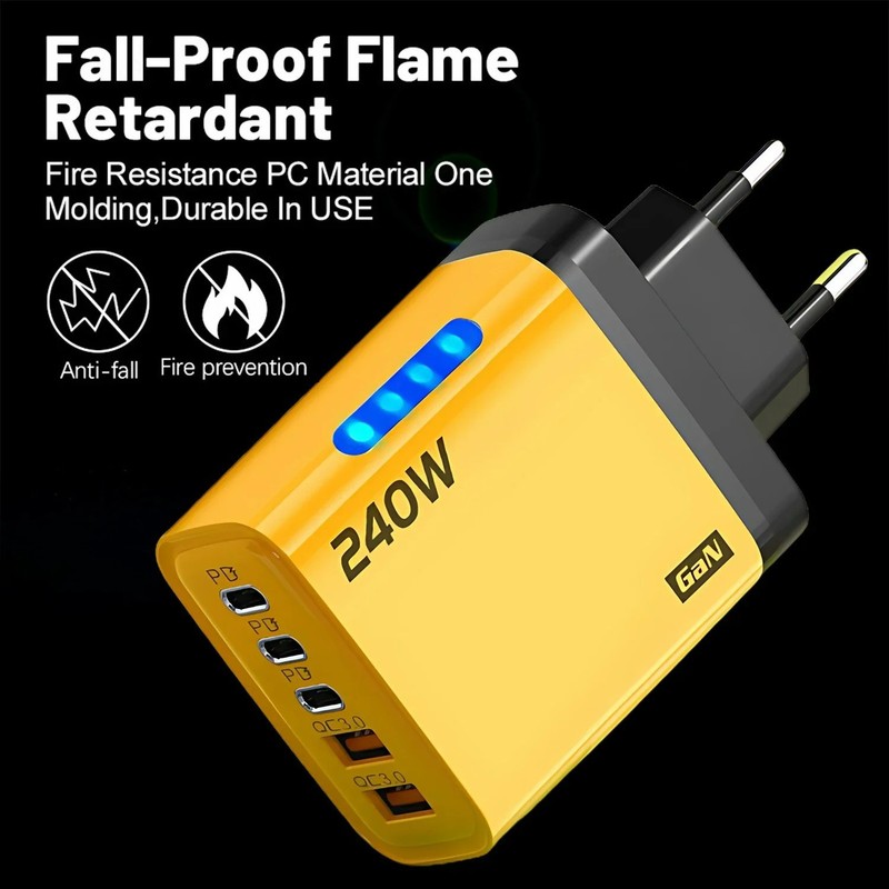 240W GaN USB-C 5-in-1 Fast Charger For iPhone Samsung Xiaomi EU/US Plug gallery