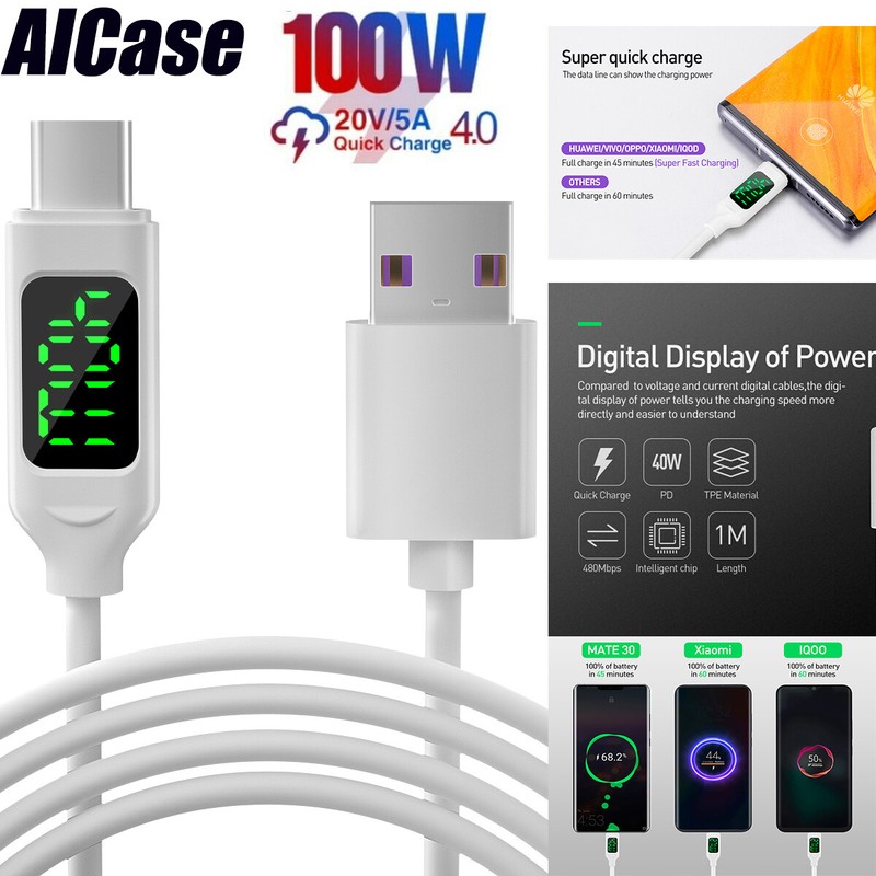 10ft 100W/5A USB-C to USB-A Fast Charger Cable Type C Quick Charging Cord