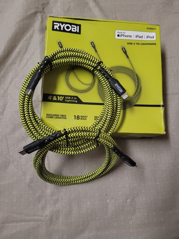 RYOBI 4 ft. & 10 ft. Nylon Cables USB-C To Apple Device gallery