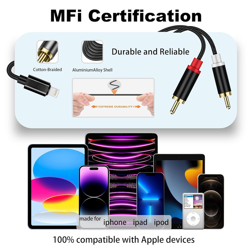 [Apple Mfi Certified] Lightning to RCA Cable Audio Aux Adapter，2-Male Y Splitter gallery