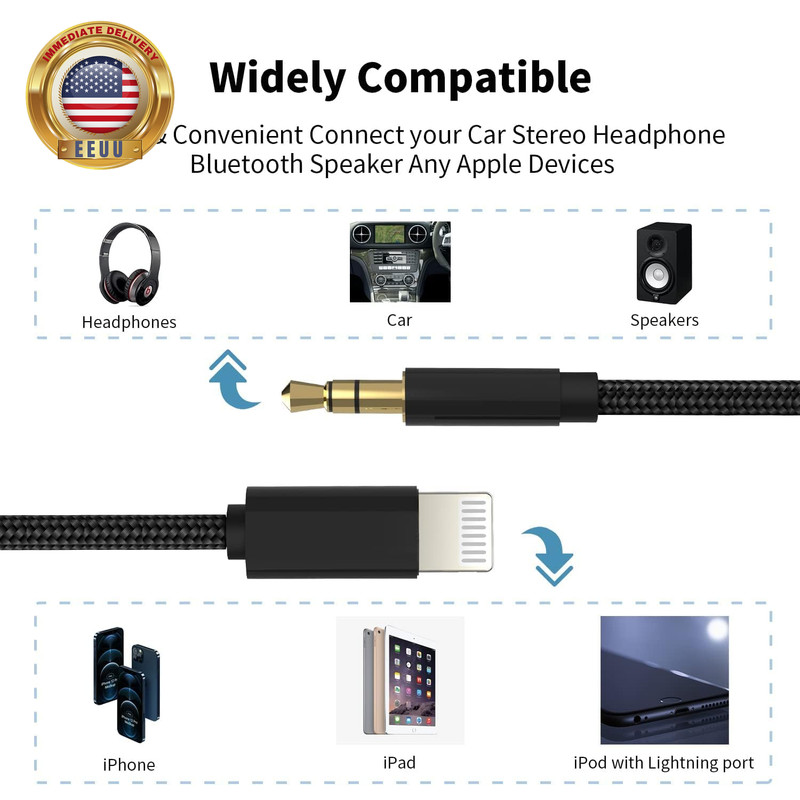 Aux Cord for Iphone,[Apple Mfi Certified] Lightning to 3.5Mm AUX Cable for Car S gallery