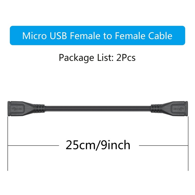 2 PCS 9 Inch Short Micro USB Extension Cable Female To Female Charging Sync gallery