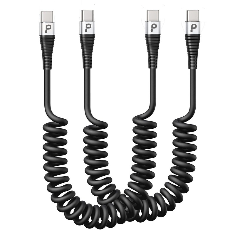 USB C to C 100W 3ft, 2Pack Coiled USB C Charger Cable for Car, Short Type C U…