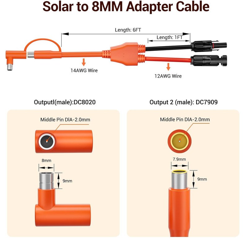 6FT Solar Connector to 8Mm Adapter Cable with DC8020/7909 Compatible with BLUETT gallery