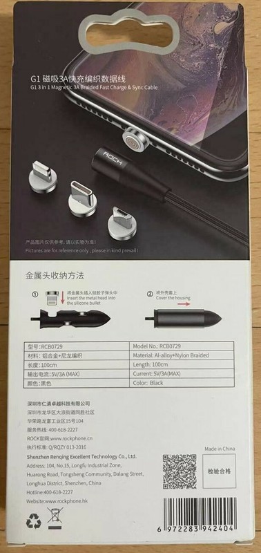 Rock 3 in1 Magnetic 3A Braided Fast Charge & Sync Cable for Apple Android gallery