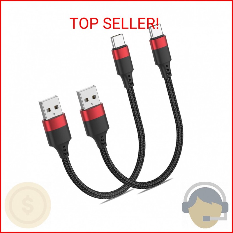 6 Inch USB to USB C Cable, 2 Pack Short Fast Charging Cord Type C, 0.5ft USB A t