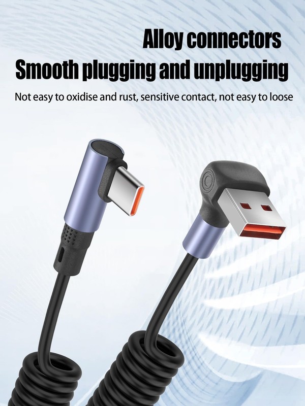 3.2FT 90 Degree Coiled USB A To USB C Cable 6A 65W Fast Charging Retractable gallery