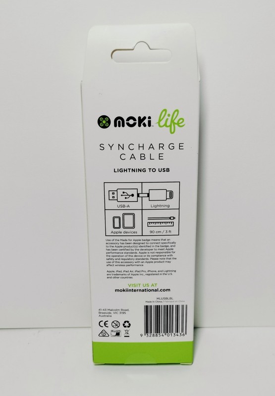 Moki Life Syncharge Cable - Lightning to USB-A - 90cm - Blue - MFi Certified NEW gallery