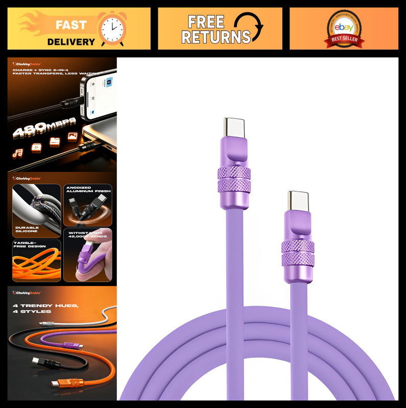 240W Fast Charging USB C Cable, Durable Silicone Data Transfer, Type-C to Type-C