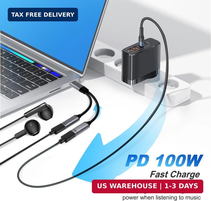 USB C Splitter，2 in 1 USB C Headphone and Charger Adapter Audio Dongle Cable wit gallery