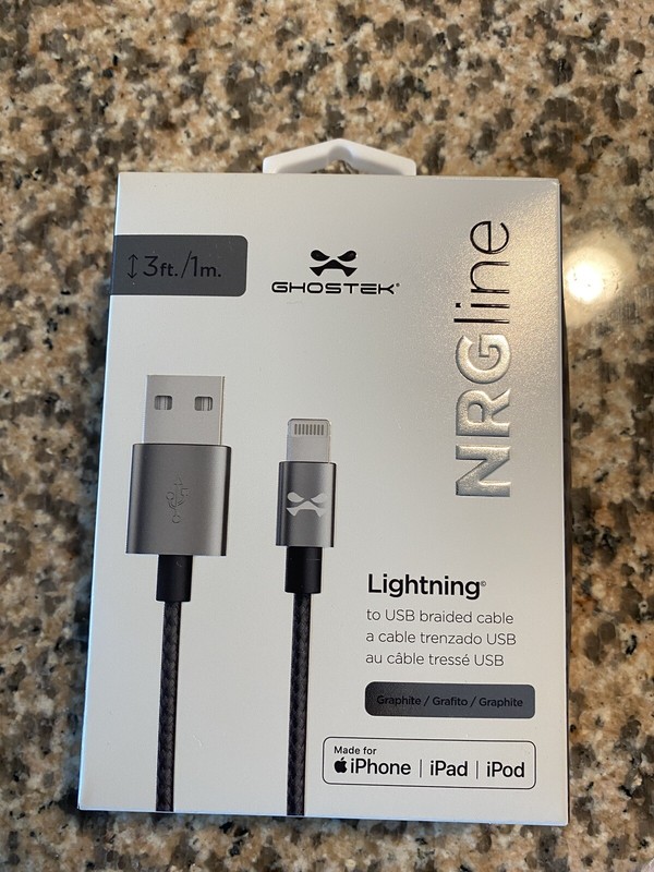 Ghostek NRGline Lightning to USB iPhone Cable 6FT/2M Graphite New