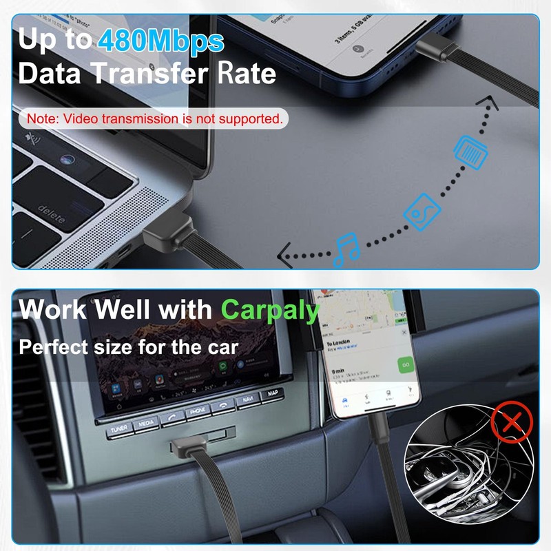 Flat USB to USB C Cable PD65W 3A Fast Charging USB 2.0 to Type-C Cord,Flexibl... gallery