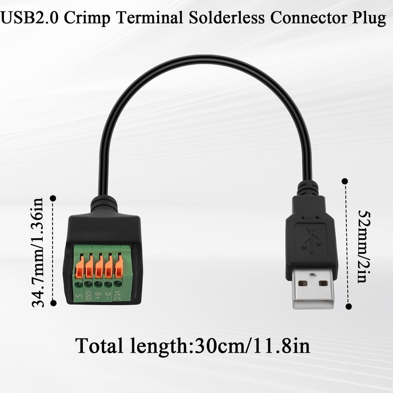11.8 in Quick Connect USB Solderless Adapter Male to 5-Pin Spring Terminal gallery