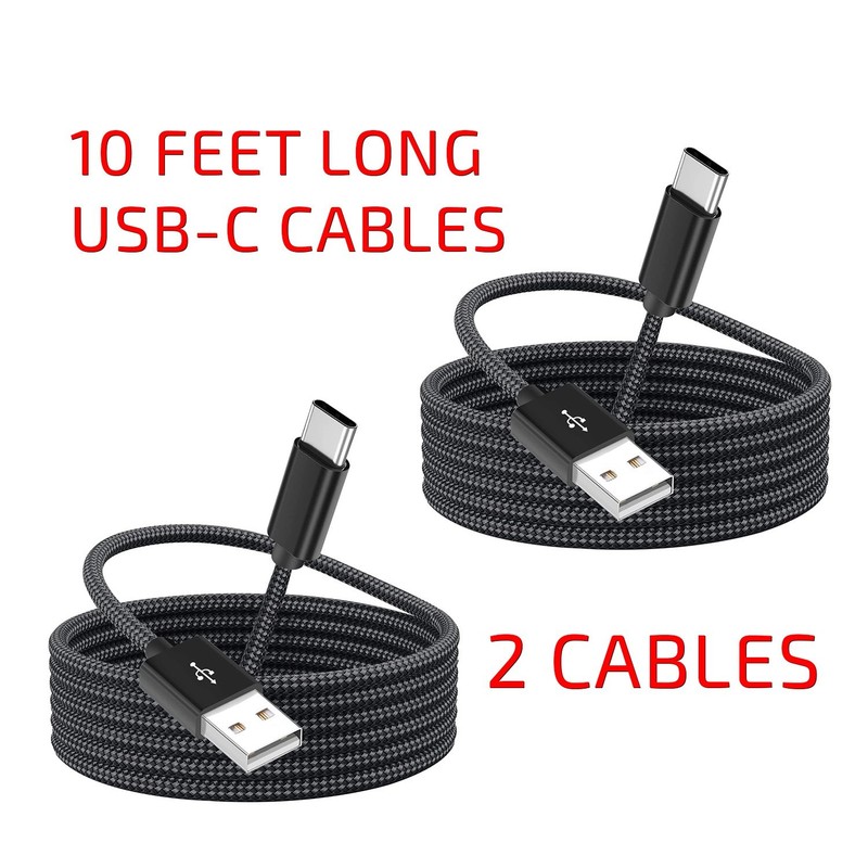 Two 10 foot Long USB-C Charging Cables for Android & iPhone 15/16 Samsung Google