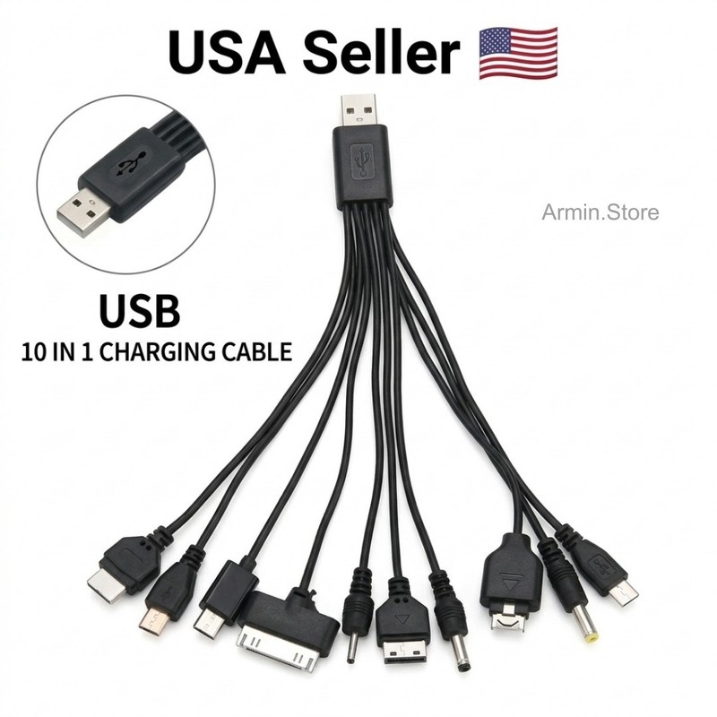 Universal 10 In 1 USB 2.0 Version Black Multi Charger Mobile Phone Cable gallery