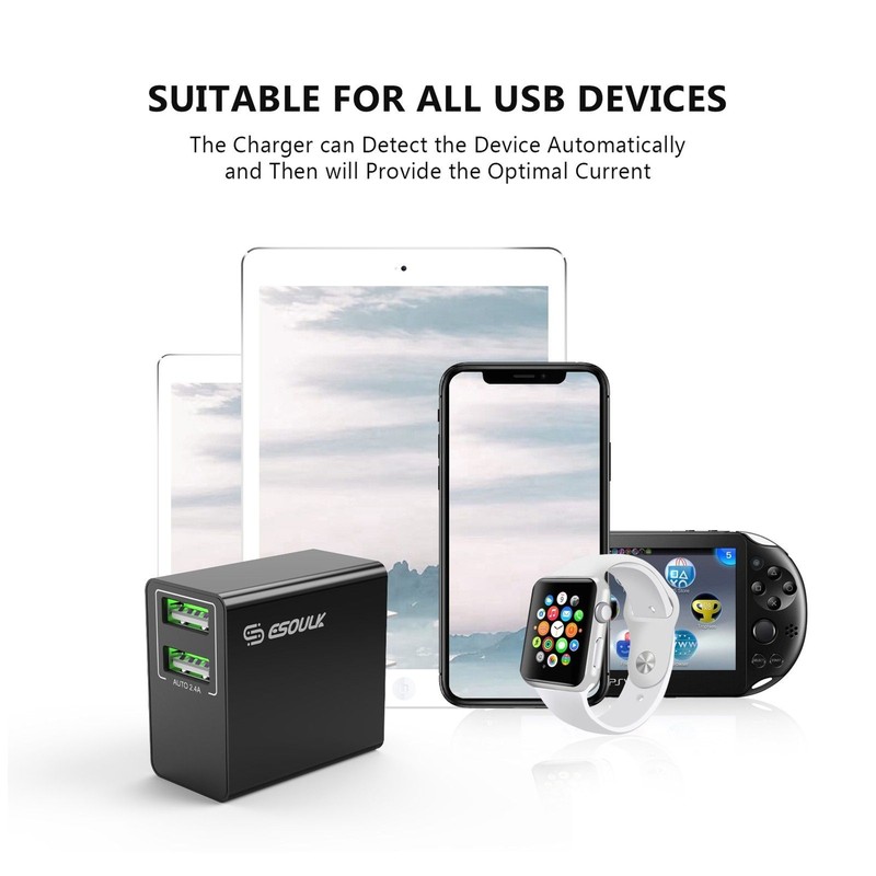 ESOULK 12W 2.4A Dual USB Wall Charger Adapter fast charger (bk) gallery