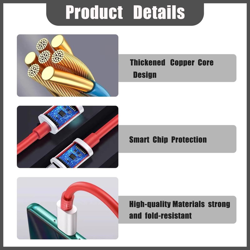 YUEWEESER 2-Pack USB C Charging Cable for Oneplus, Type C 9.14 meters, Red gallery