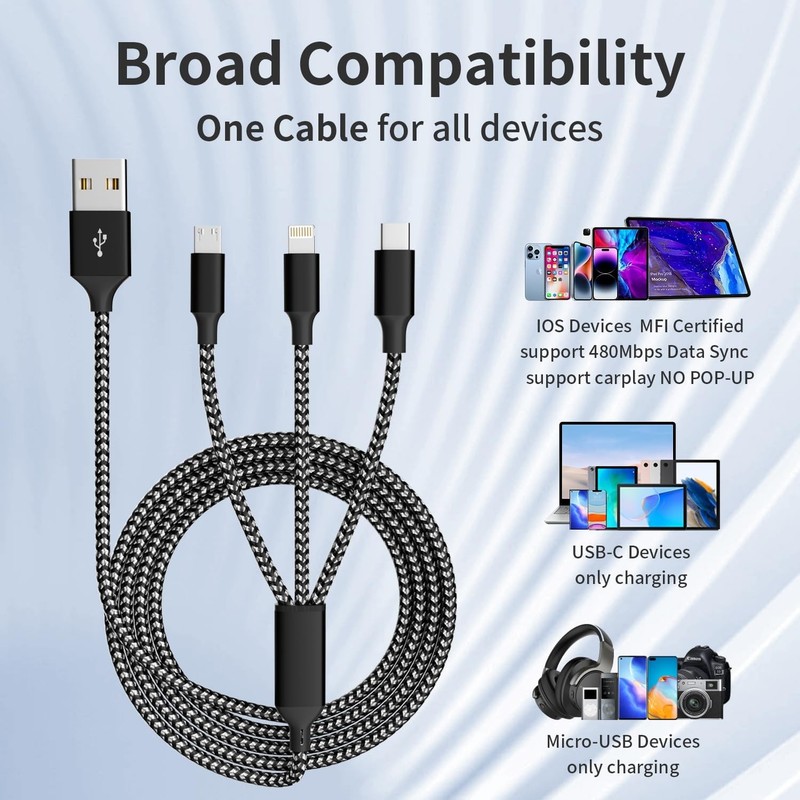 Multi Charging Cable,(2Pack 4FT) 3 in 1 Cable gallery