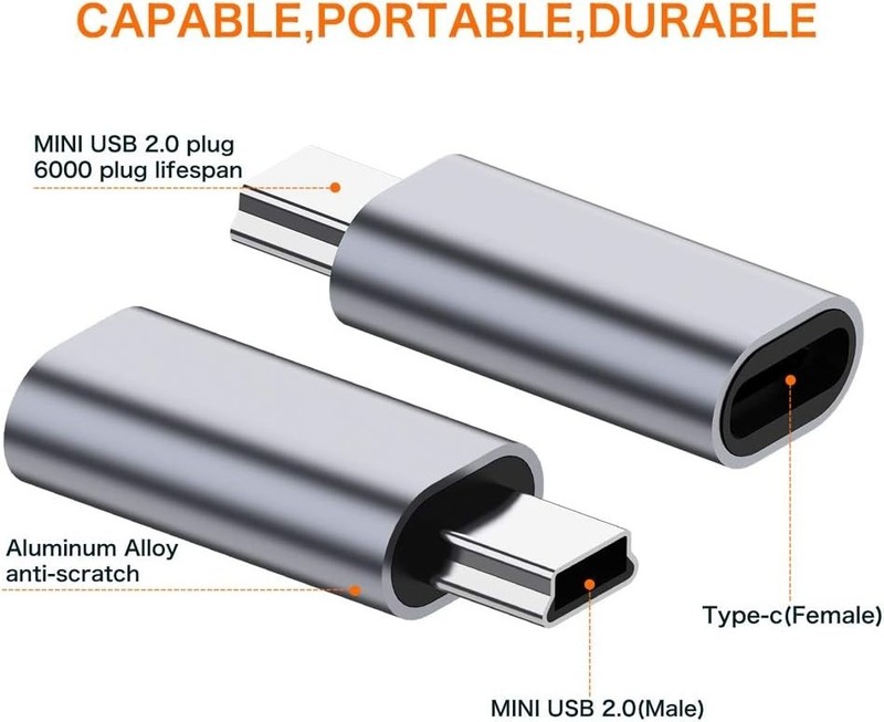 USB C to Mini USB 2.0 Adapter, (2-Pack)Type C Female to Mini USB 2.0 Male Conver gallery
