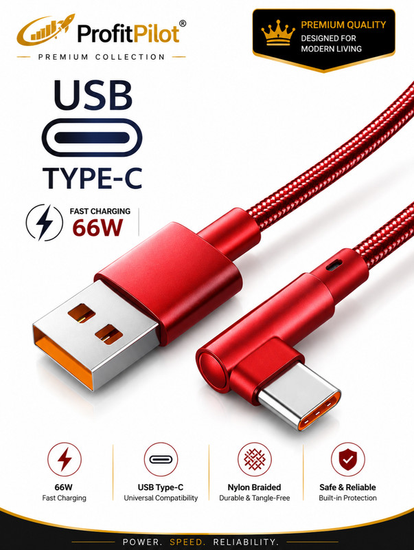 66W USB C Fast Charging Cable 3 Pack 90° Right Angle Braided Type-C Cord gallery
