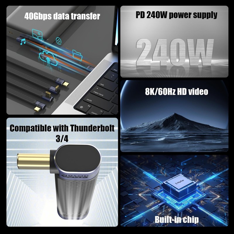 Short USB C Cable, 240W USB C to USB C 0.4FT Right Angle Cable Support Thunde... gallery