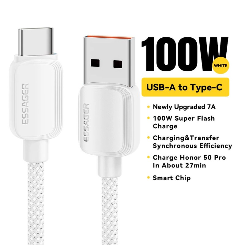 Essager 7A 100W USB Type C Cable PD Fast Charging Charger USB A Data Cord Cable gallery