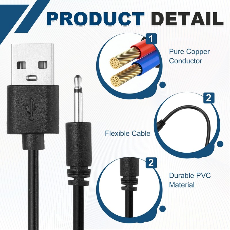 2Pcs 2.6FT DC Charging Cable, USB to DC Power Cable 2.5mm l 12mm, Black gallery