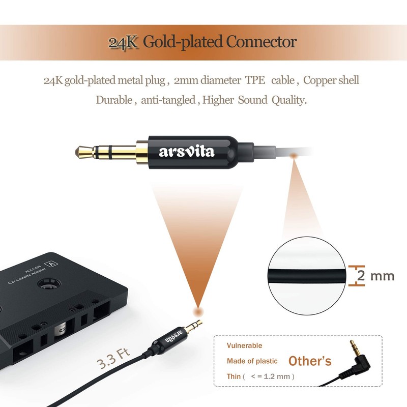 Car Audio Cassette To Aux Adapter 3.5 Mm Auxillary Cable Tape Adapter gallery