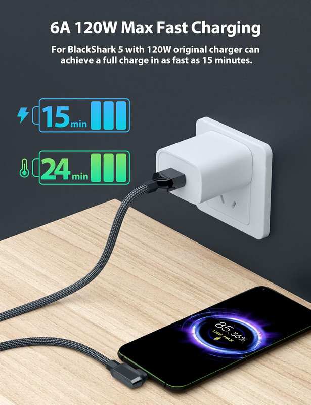 USB C Cable 6 Ft for Xiaomi 120W Fast Charging, 6A Type C Cable Right Angle Nylo gallery