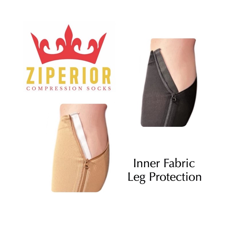 15-20 mmHg Compression Shin Calf No Foot Inside Leg Zipper Sleeves Black gallery