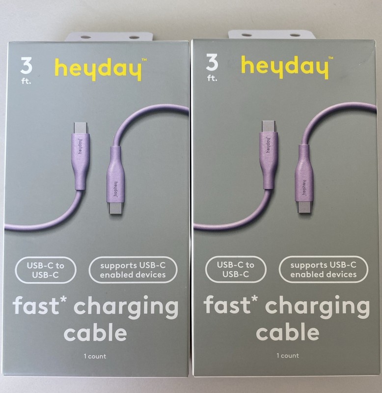 Heyday 3 Ft. Fast Charging Cable USB-C To USB-C PURPLE NEW In Box Sealed 2pack
