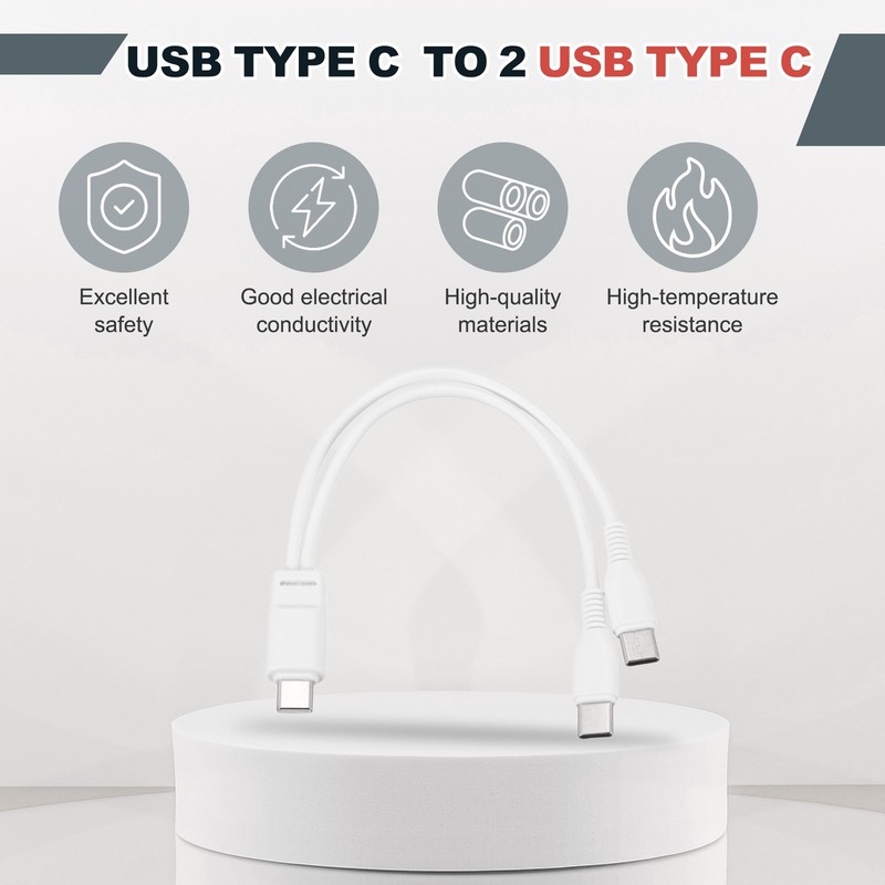 2Pcs White 8" Multi USB Type C Male to 2 USB Type C 2 in 1 Splitter for Phone gallery