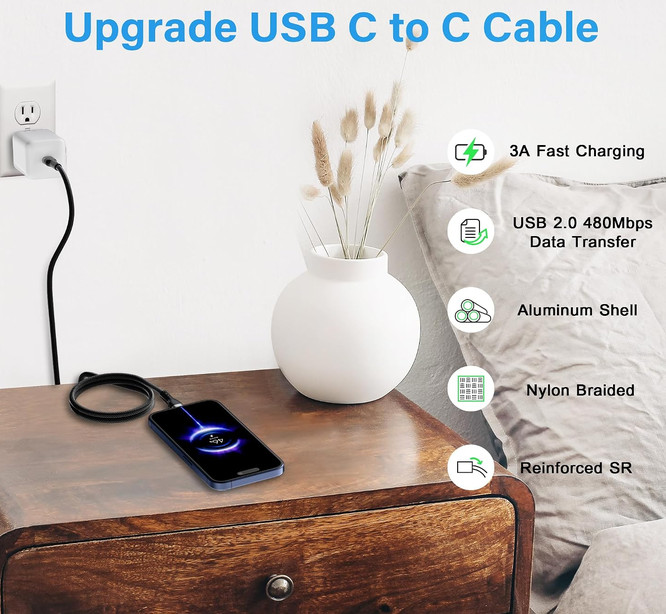2 Pack USB C to USB C Premium Cable 4FT Braided 60W Fast Charging Black gallery